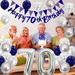 70th Birthday Decorations for Men Women, Black Silver White Birthday Balloons…