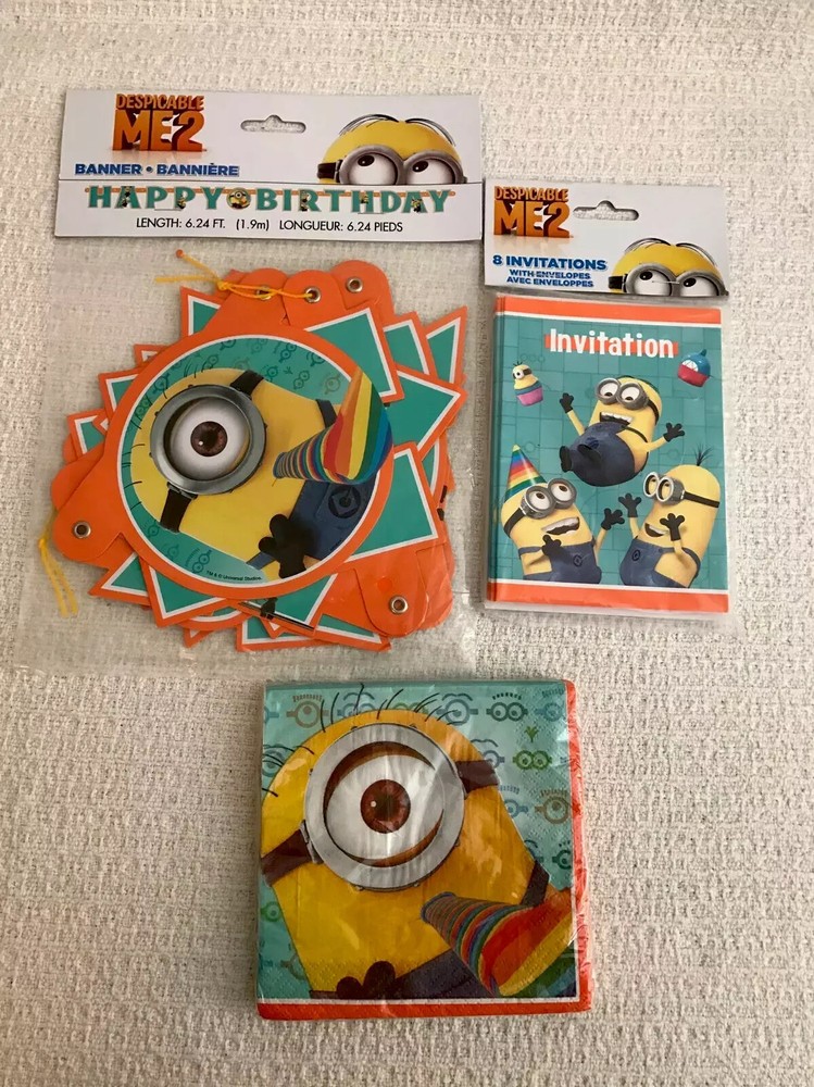 Despicable Me 2 Birthday Lot Minions Invitations Banner Napkins Party Supplies