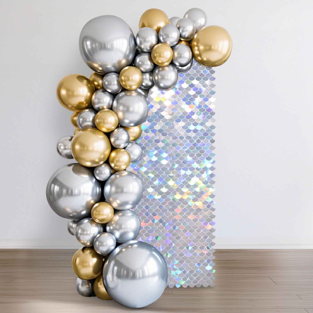 12 Pcs Mermaid Shimmer Wall Backdrop Panel Iridescent Silver Sequin Party 3×4 Ft