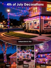 4th of July Solar String Lights – 400 LEDs, 132FT Red, White & Blue Waterproof