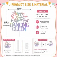 Happy Birthday Dancing Queen Cake Topper Large Glitter Retro Disco Decor