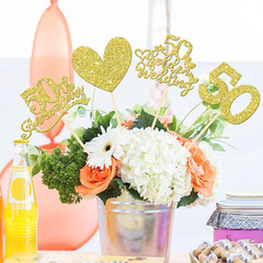 12 PCS 50Th Anniversary Centerpiece Sticks Double Sided Gold Glitter Heart 50 Go