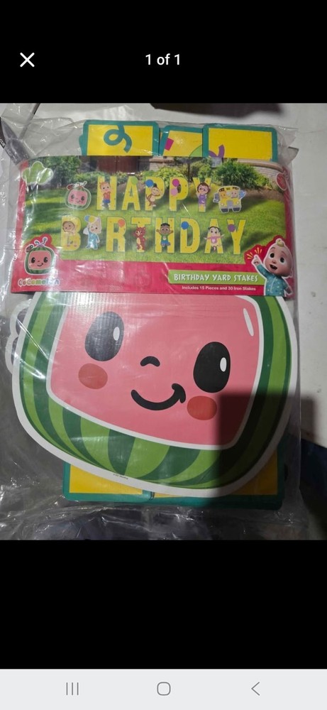 NEW in PKG CoCo Melon Happy Birthday Yard Stake 16″ Signs W/Iron Stakes