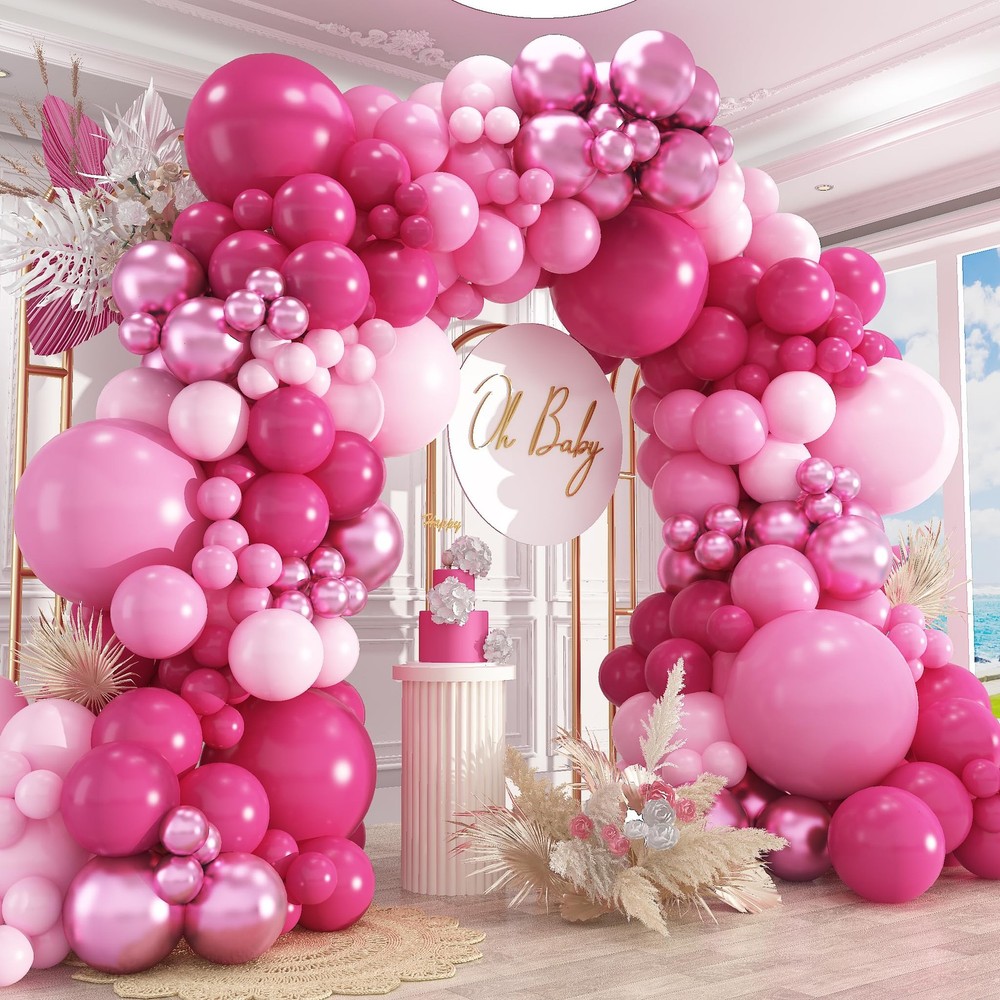 412Pcs Pink Balloon Garland Arch Kit,18 12 10 5 Inch Hot Pink Balloons Metall…