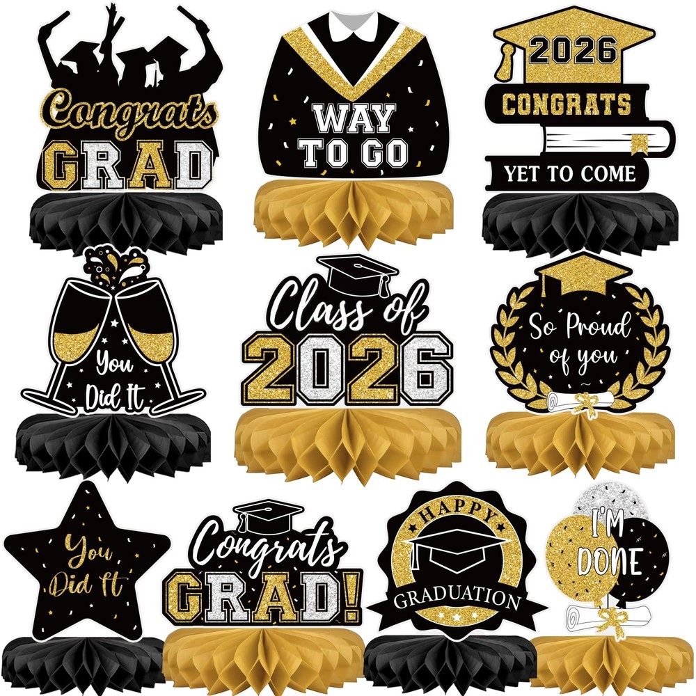 10Pcs Graduation Decorations 2026 Class of 2026 Congrats Grad Table Honeycomb…