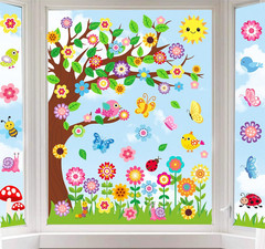 Spring Window Clings Large Cute Flower Floral Tree Garden Butterfly Bird Reus…