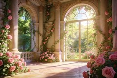 Rose Garden Backdrop Elegant Palace Flower Wedding Background Photo Banner Decor
