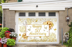 50Th Wedding Anniversary Decorations – White Gold Happy Anniversary Banner, Larg