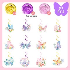 57 Pcs Butterfly Hanging Swirls Decorations for Butterfly Floral Hanging Swirl