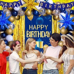 Blue and Gold Birthday Decorations for Men Women, Happy Birthday Decorations for