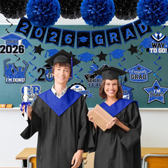 Blue Graduation Decorations, 2026 Grad Banner and Congrats Grad Hanging Swirls,