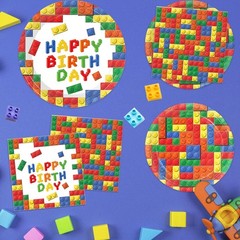 Multicolor 177 Pcs Building Block Party Supplies – Serves 25 with Easy Cleanup