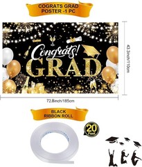 Graduation Banner 2025 Black and Gold – 72.8X43.3 Inch Congrats Grad Backdrop fo