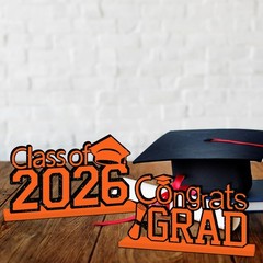 4Pcs Orange and Black Graduation Decorations Class of 2026 Congrats Grad Wood…
