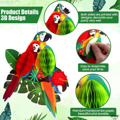 , Large Tropical Birds Honeycomb Cutouts – 9X7.7 Inch | Paper Bird Decorations,