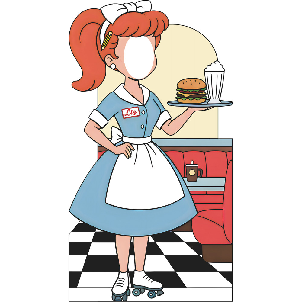 SS11328 Cartoon 1950s 50s Diner Waitress Burger Shake Stand In Cardboard Cutout