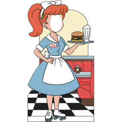 SS11328 Cartoon 1950s 50s Diner Waitress Burger Shake Stand In Cardboard Cutout