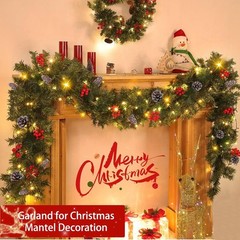Timer 8 Mode – 9Ft by 10 Inch Prelit Christmas Garland with 50 Warm Lights,Thick