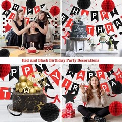 Complete Red and Black Happy Birthday Decoration Set – Durable and Reusable