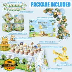 159pcs Winnie Baby Shower Decorations Kit Vintage Pooh