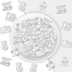 200PCS Happy 25th Anniversary Confetti Silver, Double Sided, Wedding Table Decor
