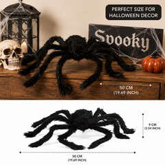 Halloween Giant Plush Spider Decoration Scary Black Hairy Spider Prop 30-200cm
