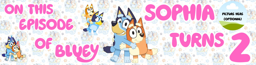 BLUEY BIRTHDAY BANNER CUSTOM PERSONALISED DECOR NAME PARTY PHOTO 60-120CM