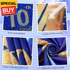 10th Birthday Decorations for Little Kids Boys Girls Navy Blue and Gold, Happy B