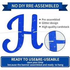 Glitter Blue Happy Birthday Banner – NO DIY,10 Feet Pre-Strung Birthday blue