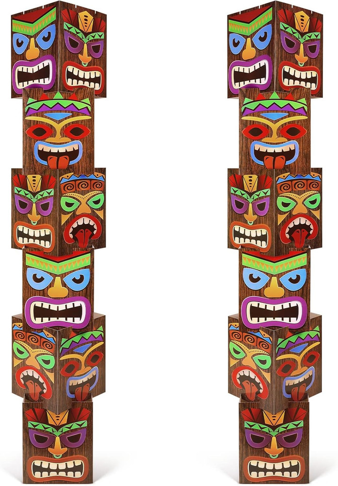 12 Pcs Luau Party Decorations Tiki Totem Pole Decor Column Card Stock 68.8 Inch