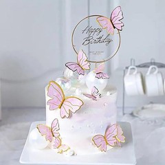 Pink Butterfly Cake Toppers, 11pcs Cupcake Toppers Happy Birthday Metal Gold …