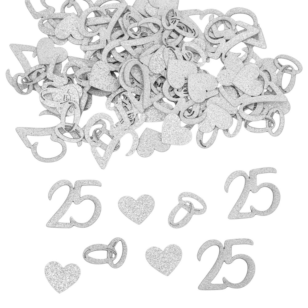 25th Wedding Anniversary Confetti Silver Glitter Table Scatter Decor 100 PCS