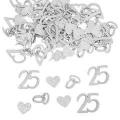 25th Wedding Anniversary Confetti Silver Glitter Table Scatter Decor 100 PCS