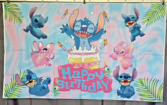 Stitch & Angel Birthday Party Background 59″ x 35″ Backdrop Wall Hanging Decor