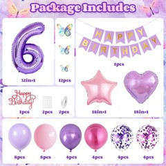 6th Pink Purple Decorations,Pink Purple 6th Balloons for Girls Lavender Party…