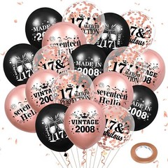 Rumia 17th Birthday Balloons 18pcs Rose Gold & Black 12″ Confetti Latex Vinta…