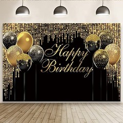 Black & Gold Birthday Backdrop 10x8ft – Glitter Sequin Banner for Party Decor, P