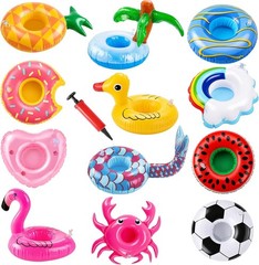 12 Pack Pool Drink Floaties Inflatable Cup Holders with Air Pump Party Floats