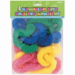 Unique Yellow Pink Green Blue 4-Pack Plastic Luau Hawaiian Leis