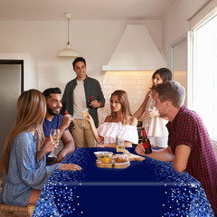 6Pcs Blue Silver Tablecloths Disposable Plastic Denim Diamond Party Decorations
