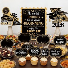 2026 Graduation Candy Buffet Decor – Black Gold Signs & Food Labels Set for Part