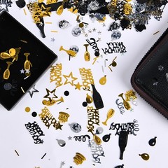 Black Gold Silver Happy Birthday Confetti, 3000 Pieces Birthday Cake Confetti,