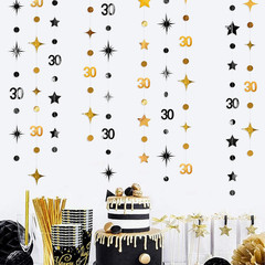 Black Gold 30Th Birthday Decorations Number 30 Circle Dot Twinkle Star Garland M