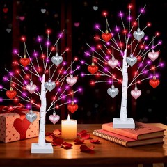 2 PCS Timer Valentines Decorations 24 Inch Tree 65 Lights 18 Hearts Battery