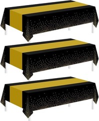 3 Pack Graduation Tablecloth Black Gold 54×108 inch Disposable Party Decorations