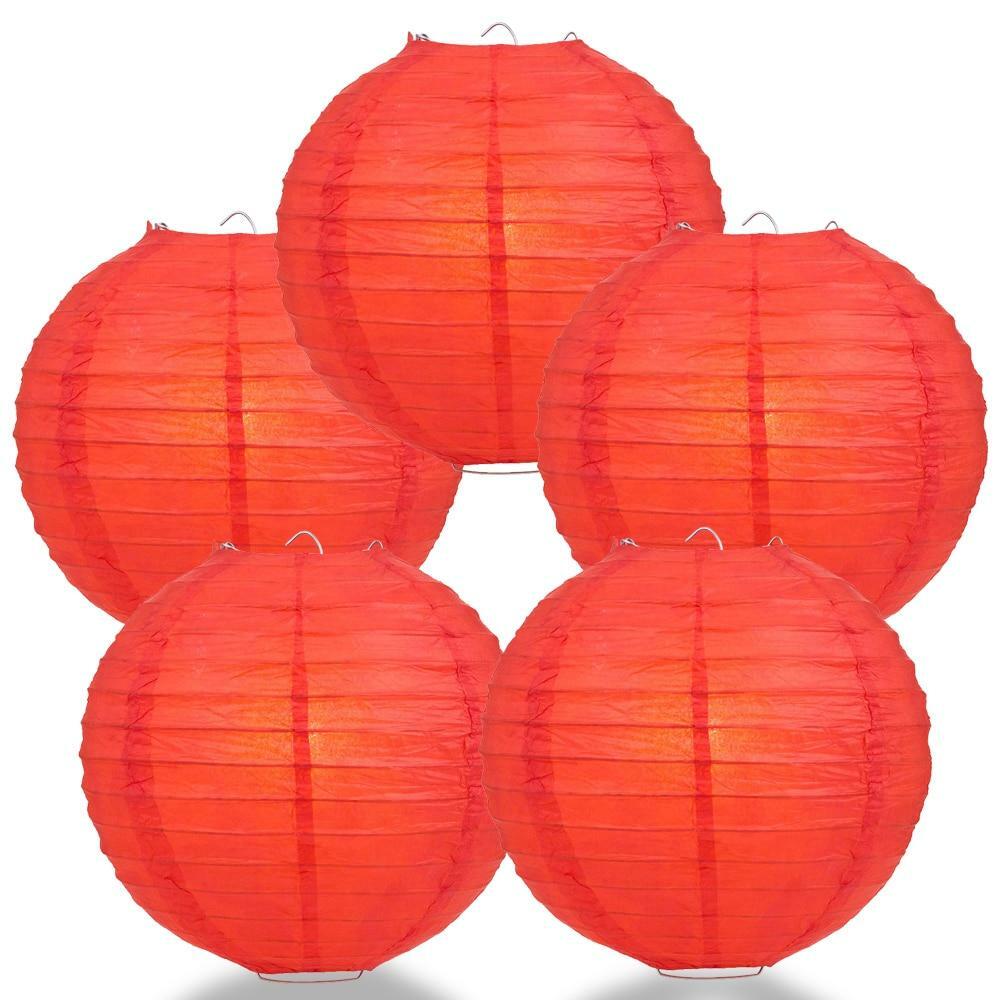BULK PACK (5) 24″ Red Round Paper Lantern, Even Ribbing, Chinese Hanging Wedding