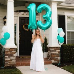 40 Inch Teal Blue Balloon Number 1 First Birthday Jumbo Mylar Foil Helium Bal…