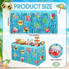 2 Pack Summer Pool Party Table Skirt 30×108″ Foil Fringe Tinsel Decorations, Haw