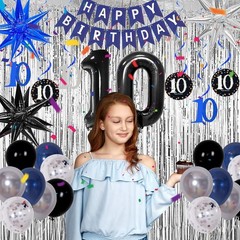 10th Decorations for Boys and Girls Dark Blue, Double Digits with HAPPY Banne…