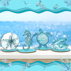 10 Pcs Ocean Wood Table Sign under the Sea Wooden Beach Table Decor Sea Animal C